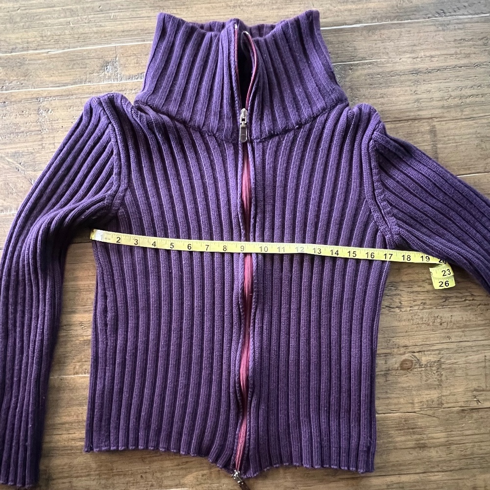 Purple Ribbed Zip Up Cardigan - Picture 8 of 11
